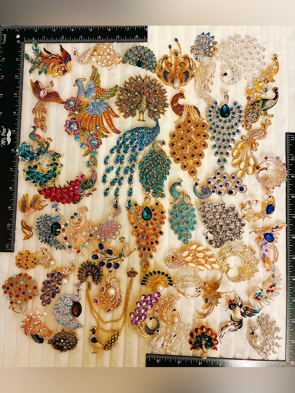 Huge Lot 51 Colorful Peacock Brooch Pins Rhinestone Crystal Animal Jewelry